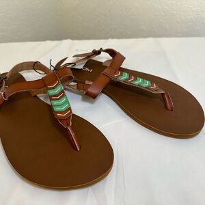 Women's Brown Sandals with Green Accents